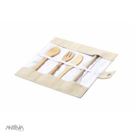 ANTEVIA Matériaux - Set of 3 Wooden Travel Cutlery and a Straw with Cleaning Rod + Storage Bag | Plus 10 Models Lunch Box Portable Table (Corpax)