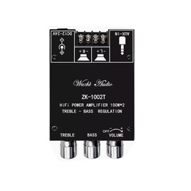 YOURRYONG US 2PCS ZK-1002T 5.0 Amplifier Board 2.0 200W HiFi Subwoofer Audio AMP with Treble and Bass Control BT and AUX Inputs DC 9-24V 2.0 Channel Stereo AMP Module for DIY Speakers
