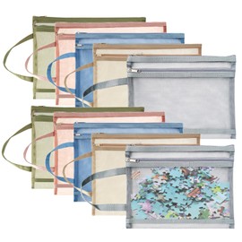 10 Pack Mesh Zipper Pouch Bags, Colored Double-Layer Toy Storage Bag with Handle Document Bag Puzzle Organiser Pouches for Storing Building Blocks Books Stationery