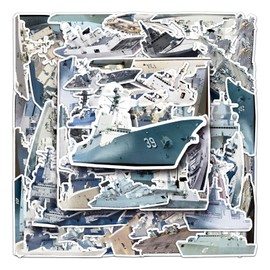 Warship Stickers 50Pcs Waterproof Cool Navy Ship Stickers for Laptop Skateboard Phone Computer Guitar Bumper Water Bottle Luggage Cars,Vinyl Battleship Aircraft Carrier Stickers for Teens Boys Kids