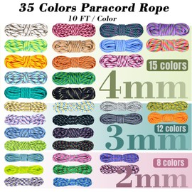WEREWOLVES Paracord Bracelet Jig Kit - 4MM, 3MM, 2MM Parachute Combo Kit, 10FT Rope Complete Accessories and Paracord Jig Bracelet Maker (Colorful, 10FT-35 Color)