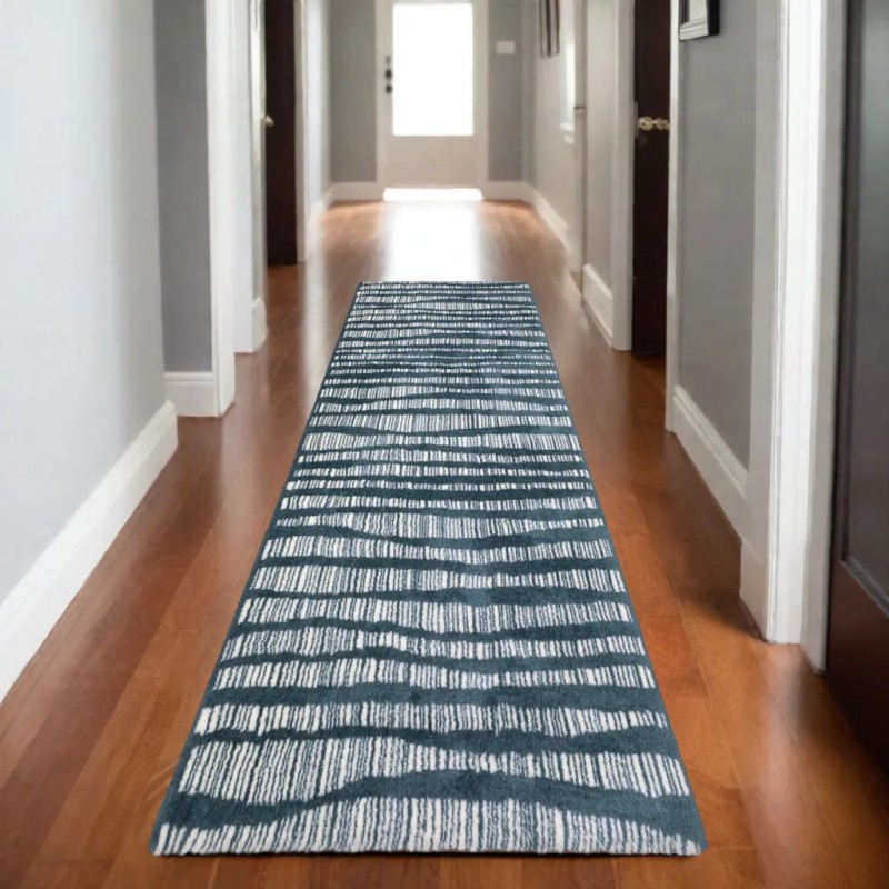 Homeroots 8' Teal And Ivory Striped Runner Rug
