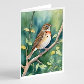 Caroline's Treasures Vermont Hermit Thrush Greeting Cards Pack of 8 Blank Cards with Envelopes Whimsical A7 Size 5x7 Blank Note Cards