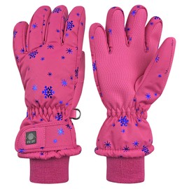 N'Ice Caps Kids Waterproof Winter Thinsulate Warm Gloves (Fuchsia Snowflakes, 9-10 Years)