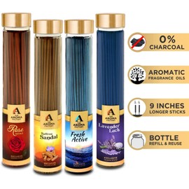 The Aroma Factory Organic Incense Sticks Natural Aromatic Fragrances | Charcoal Free| Non Toxic | Hand Made Herbal Pooja Agarbatti, Combo of 4 x 100g Jute Gift Set (Tropical Aromas)