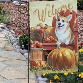 GiftWrap Etc Corgi Fall Welcome Garden Flag – 12" x 18", Double Sided, Fall Decor, Autumn