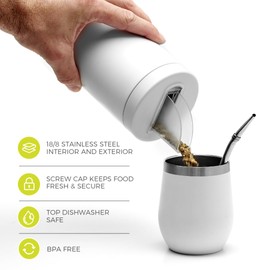 BALIBETOV Yerbero Yerba Container with Spout - Stainless Steel Container Pouring Lid Easy Filling Mate Cup - Works for Sugar Dispenser sugar container and Coffee Container For Ground Coffee (White)