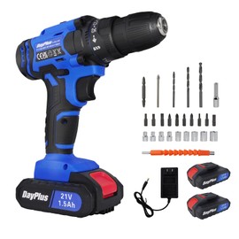Cordless Drill 21V Electric Power Drill Driver with 3/8" Keyless Chuck 389 In-lb Torque 2 Variable Speeds 25+1 Adjustable Clutch 26pcs Accessories with 2 Battery & Charger