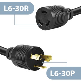 HENGYI L6-30P to L6-30R Extension Cord,Heavy Duty Generator Locking Power Cord,SJTW 10GUAGE,3 Prong Generator Cord with UL Listed ,Black,30Amp 7500 Watts,25FT