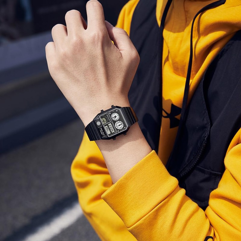 MASTOP Retro Square Digital Watch with Temperature Display Unisex 7.5Inch
