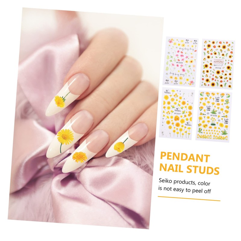 Vaguelly 8 Sheets Sunflower Nail Decals Water Transfer Stickers for