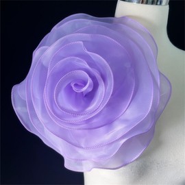 10inch Extra Large Flower Brooch Pin for Women Fashion Dainty Organza Satin Fabric Big Camellia Brooches Lapel Pins Wedding Dance Party Dress Accessories Exaggerated Jewelry Gift (Lilac)