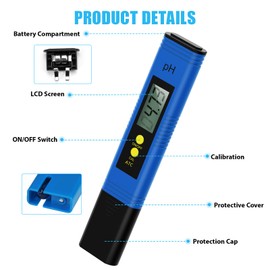 Digital pH Meter for Water, 0.01pH High Accuracy Tester Pen, 0-14 Measurement Range, Auto Calibration & LCD Display, Pocket-Size for Drinking Water, Pool, Aquarium & Hydroponics, Waterproof Design (Bl