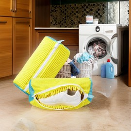Laundry Shoe Bag for Washing Machine, Durable Mesh Reusable Sneaker Cleaning Bag with Secure Zipper, Compatible with Washer & Dryer for Delicates, Socks, Bras, All Shoe Types & Sizes (1 Pcs, Yellow)