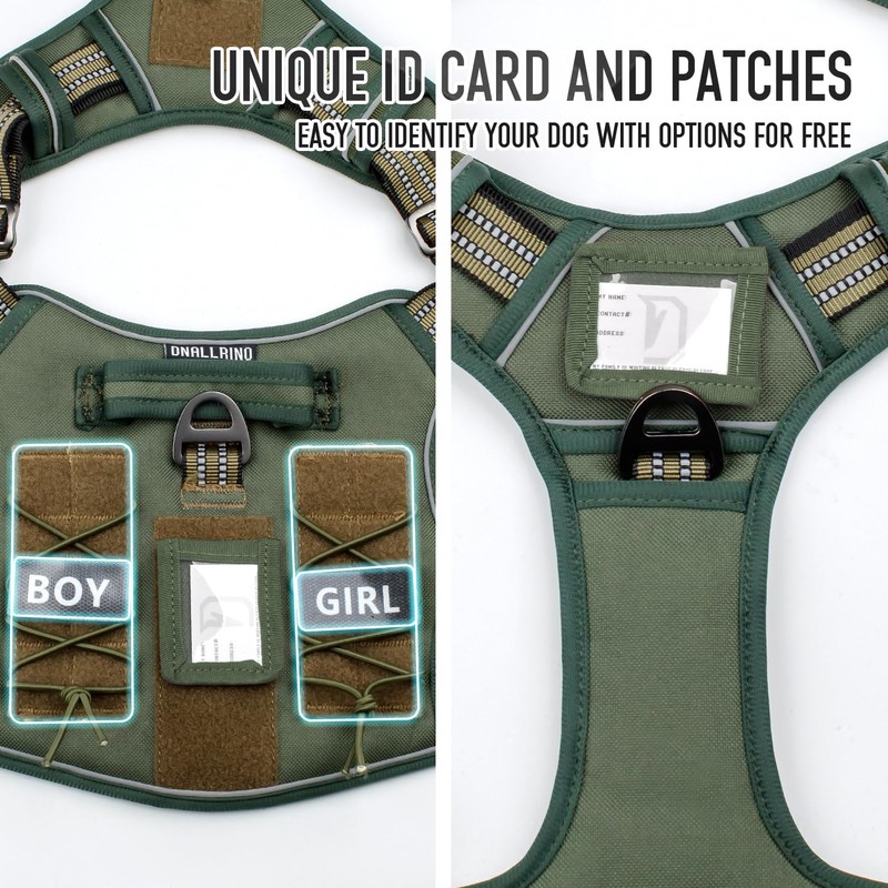 DNALLRINO Tactical Dog Harness for Medium Large Dogs, Green Dog