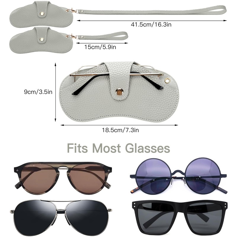 Soleebee Portable Eyeglasse Pouch with 2 Lanyards, Soft Leather Glasses