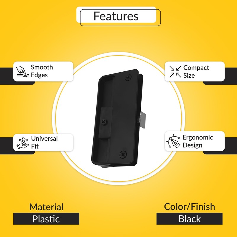 Brixwell Patio Screen Door Latch Set, Black Finish, Plastic Construction,