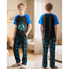 Fiodrimy Boys Pajamas Little Big Boys Short Sleeves and Pants Pajamas 2-Piece Pjs Set Kids Sleepwear Cool Gamer Size 10