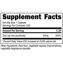 Nutricost Zinc Picolinate 50mg, 240 Veggie Capsules (3 Bottles) - Gluten Free and Non-GMO