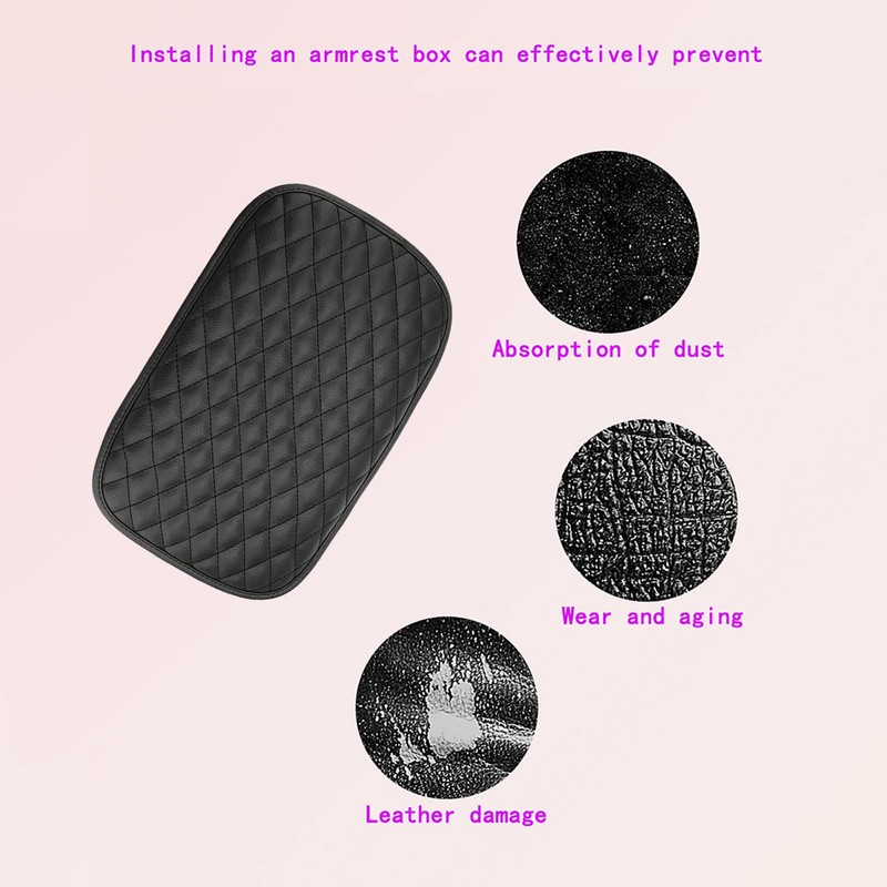 Universal Car Armrest Cover, PU Leather Auto Center Console Pad,