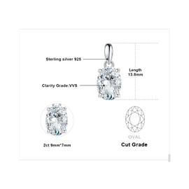 JewelryPalace Oval Cut 9 * 7mm 2ct Moissanite Solitaire Pendant Necklace for Women, Classic Simulated Diamond 925 Sterling Silver 14k White Gold Plated Necklaces for Her VVS D-F, 18 Inch Box chain