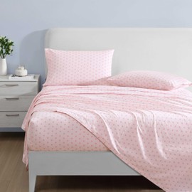 Laura Ashley - Full Sheets, Cotton Percale Bedding Set, Lightweight & Breathable Home Decor (Scallop Dollop Pink, Full)