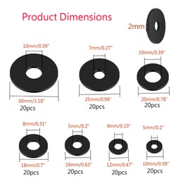 Smartsails 140 Pieces 7 Size Black Flat Rubber Gasket Assortment Kit, Heavy Duty Rubber Gasket Vibration Damping Gasket for Faucet Shower Head Pipe Gasket Repair