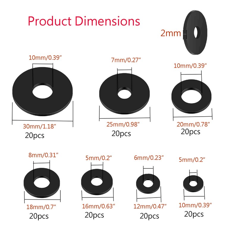 Smartsails 140 Pieces 7 Size Black Flat Rubber Gasket Assortment