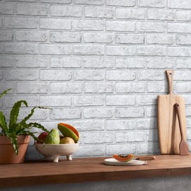 COMSTICKC 3D Faux White Brick Peel and Stick Wall Panels, 10 Pcs of 12"X12",Small Size Thin PVC Whitewash Fake Brick Self Adhesive Fake Brick Backsplash Interior Decor