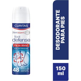 CURITAS Desodorante para pies en Spray Antibacterial Foot Defense, con Octenidina, te ayuda a prevenir el pie de atleta y que protege tus pies contra el mal olor por hasta 48 horas, 150 ml