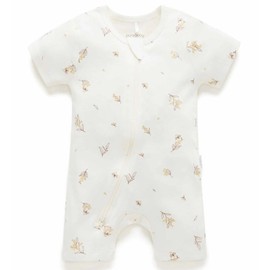Purebaby Short Sleeve Zip Growsuit - Wattle Bee, 0