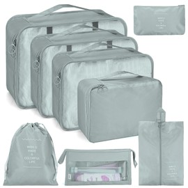 Dessnill Suitcase Organiser Set, 8 Pieces, Packing Cubes, Waterproof Travel Garment Bags, Packing Bags for Suitcase, Space-Saving Suitcase Organiser Set, Waterproof Travel Essentials