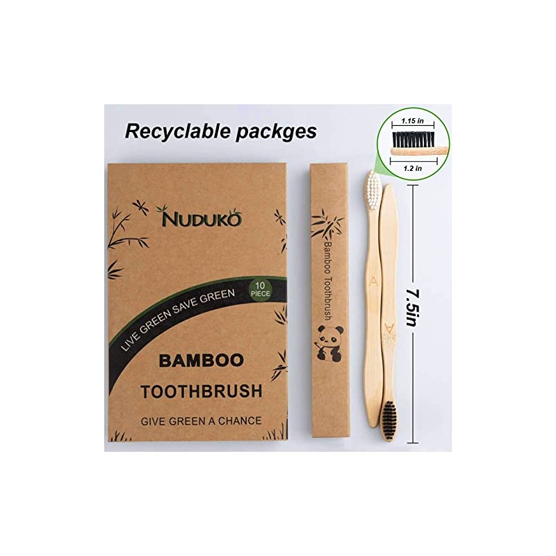 NUDUKO - Cepillos de dientes de bambú biodegradables, 10 piezas,