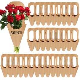 WYIPOLZI 50 Pack Kraft Paper Flower Gift Bags with Handle, 13.8" Brown Flowers Bouquet Holder for Wedding, Thanksgiving, Birthday, Florist Shop