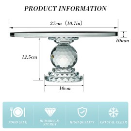 Uten Uten Crystal Glass Cake Stand, 11' Cake Display Stand, Crystal Glass Fruit Plate, Clear Crystal Cake Stand, Display Desserts Holder for Wedding Cakes Serving Platters