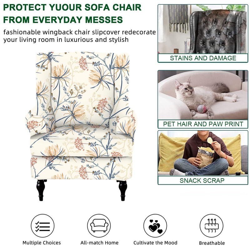 CRFATOP Wingback Chair Covers 2 Pieces Stretch Printed Wing Back