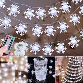 [ 8 Modes & Timer ] Christmas Lights Decoration, 26.2 Ft 60 LED Snowflake Fairy String Lights Remote Control Battery Operated Bedroom Room Garden Party Home Xmas Tree Decor Indoor Outdoor (Cool White)