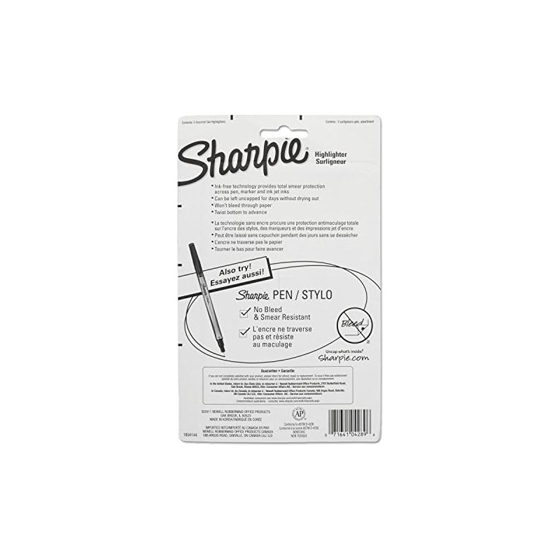 Sharpie, Resaltadores Gel, Punta Bala, Colores Surtidos, 5 Piezas