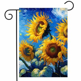 ShineSnow Oil Painting Abstract Sunflowers Sunlight Spring Summer Blue Sky Garden Yard Flag 12"x 18" Double Sided Polyester Welcome House Flag Banners for Patio Lawn Outdoor Home Decor