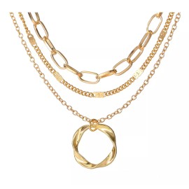 Deluxe Collar Multi Capa 3 Cadenas Dije Aro Regalo Febrero Mamá