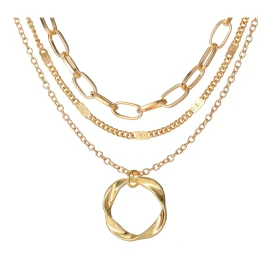 Deluxe Collar Multi Capa 3 Cadenas Dije Aro Regalo Febrero Mamá