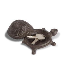 Spare Key Hiders Outside Cast Iron Turtle Hidden Key Holder for Outdoor, Yard, Patio Hide A Key and Decoration Garden, Brown