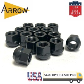 ARROW 24x Black M14x1.5 Bulge Acorn Open End Lug Nuts 3/4" Hex | GMC Saturn UAZ
