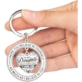 To My Daughter Keychain – Heartfelt Gift from Dad with Inspirational Message, Durable Stainless Steel Keepsake, White, Medium