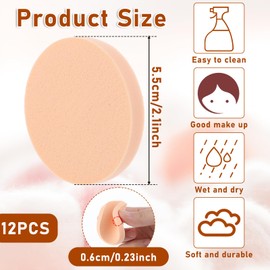 Jeffdad 12 Pcs Round Makeup Sponges, Facial Powder Puff Cosmetic Sponge Round Foam Pad Beauty Makeup Eye Foundation Powder Blender for All Skin Types Wet and Dry Dual Use(Skin color + white)