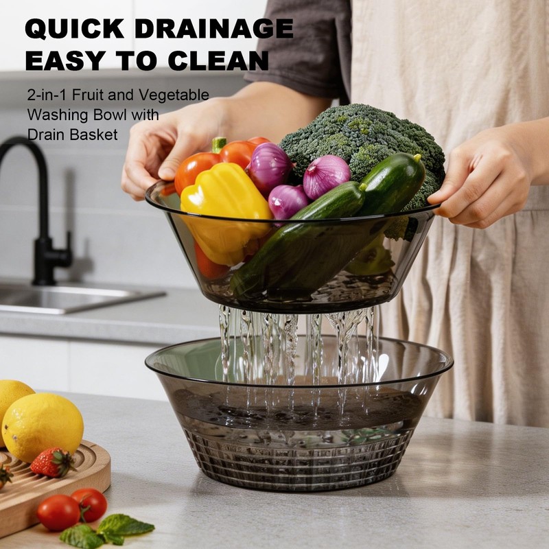 Shock-Resistant Plastic Colander for Kitchen Set of 6, 2 in