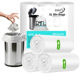 Mini Bin Bags 5L Waste Bin Liners 60 Counts Small White Pedal Rubbish Bags Thick, Strong for Bathroom, Office, Bedroom, Fit 3-6L Garbage Bin