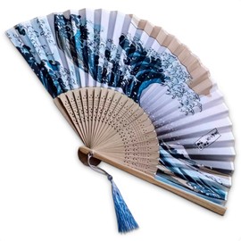 Japanese Fan Handmade Decorative Accessories - Folding Fan Vintage Hand Fans for Women Portable Folding Fan Bamboo Silk Fan - Japanese Decorations Retro Fans - Kanagawa Wave Foldable Fan Handheld