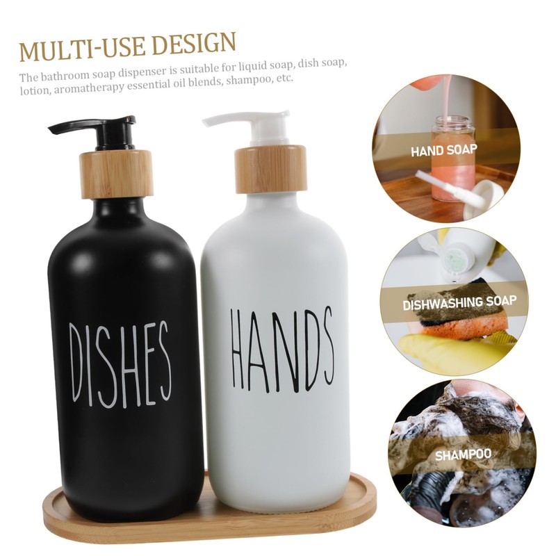 Mikinona Lotion Dispenser Set with Bamboo Tray Ergonomic Pump for