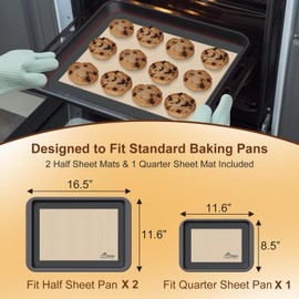 HOTEC Silicone Baking Mats 3 Pack – Non-Stick Reusable Silicone Baking Sheets for Oven – Cookie & Macaron Mats – 2 Half Sheet + 1 Quarter Sheet – BPA-Free, Dishwasher Safe
